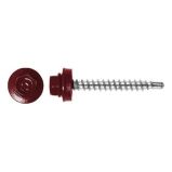 Lemezcsavar hatlap önf. famenetű + gumis alátét 4,8x35mm RAL3011 Meggypiros