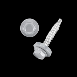 Lemezcsavar hatlap önf. fémmenetű + gumis alátét 4,8x19mm RAL9006 Világosezüst