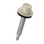 Lemezcsavar  hatlap önf.  famenetű + gumis alátét 4,8x35mm RAL9002 Törtfehér